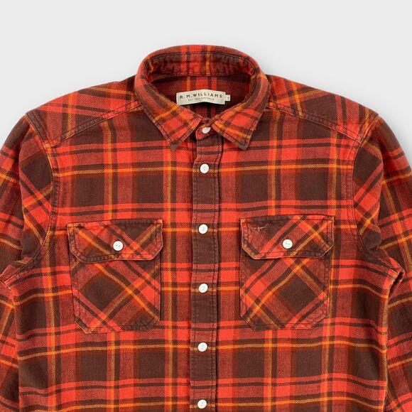 R.M. Williams Shirt Mens Small Red Orange Plaid Flannel Work Shirt Outdoor - Picture 3 of 12